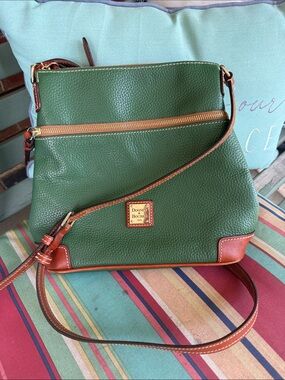 Dooney & Bourke Green Pebbled Leather Crossbody with Tan Trim